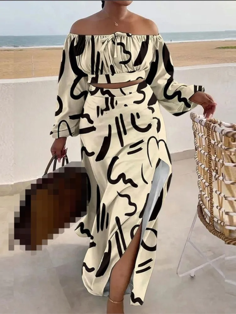 Casual Off Shoulder Suit Sexy Split Printing Loose Long Skirt Two Piece Set For Women Vacation Summer Outfits Vestido Feminino
Casual Off Shoulder Suit Sexy Split Printing Loose Long Skirt Two Piece Set For Women Vacation Summer Outfits Vestido Feminino