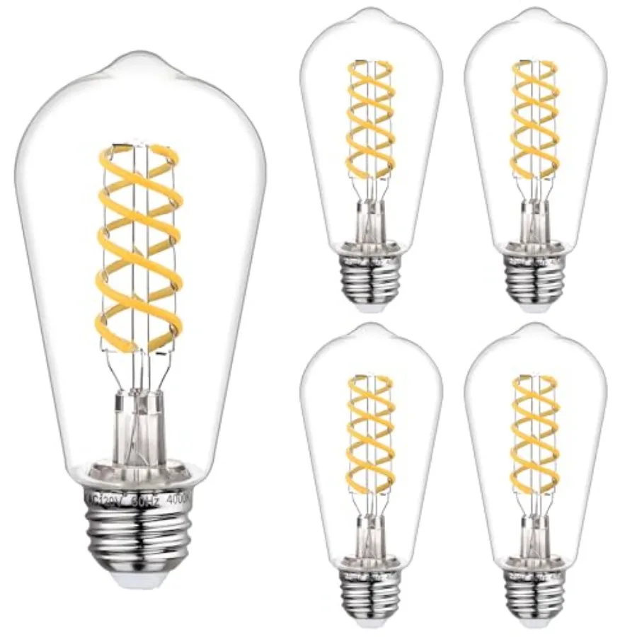 4 PCS Dimmable Vintage LED Edison Bulbs, 6W Equivalent 60 Watt, Natural White 4000K, Antique Flexible Spiral LED Filament Light
4 PCS Dimmable Vintage LED Edison Bulbs, 6W Equivalent 60 Watt, Natural White 4000K, Antique Flexible Spiral LED Filament Light