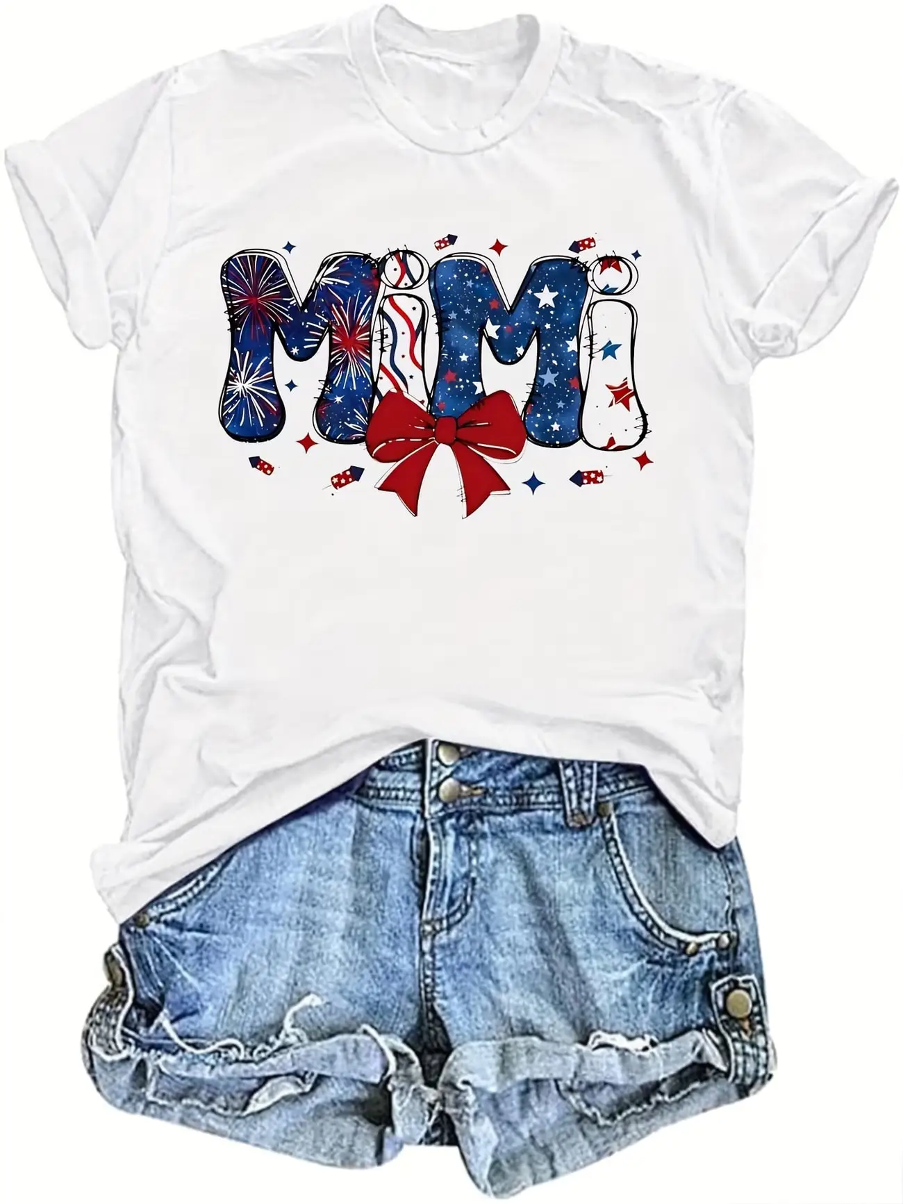 Plus size women's short sleeve T-shirt Mimi Fireworks Stars Bow soft and comfortable fabric summer outfits women's clothing
Plus size women's short sleeve T-shirt Mimi Fireworks Stars Bow soft and comfortable fabric summer outfits women's clothing