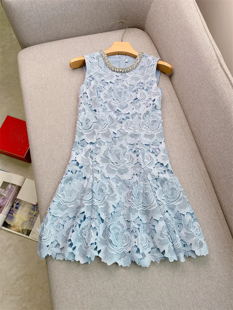 Elegant Sweet Lace Heavey Diamond O Neck Lace Embroidered Dress Women Sleeveless Bodycon Evening Gowns Birthday Party Clothes
Elegant Sweet Lace Heavey Diamond O Neck Lace Embroidered Dress Women Sleeveless Bodycon Evening Gowns Birthday Party Clothes