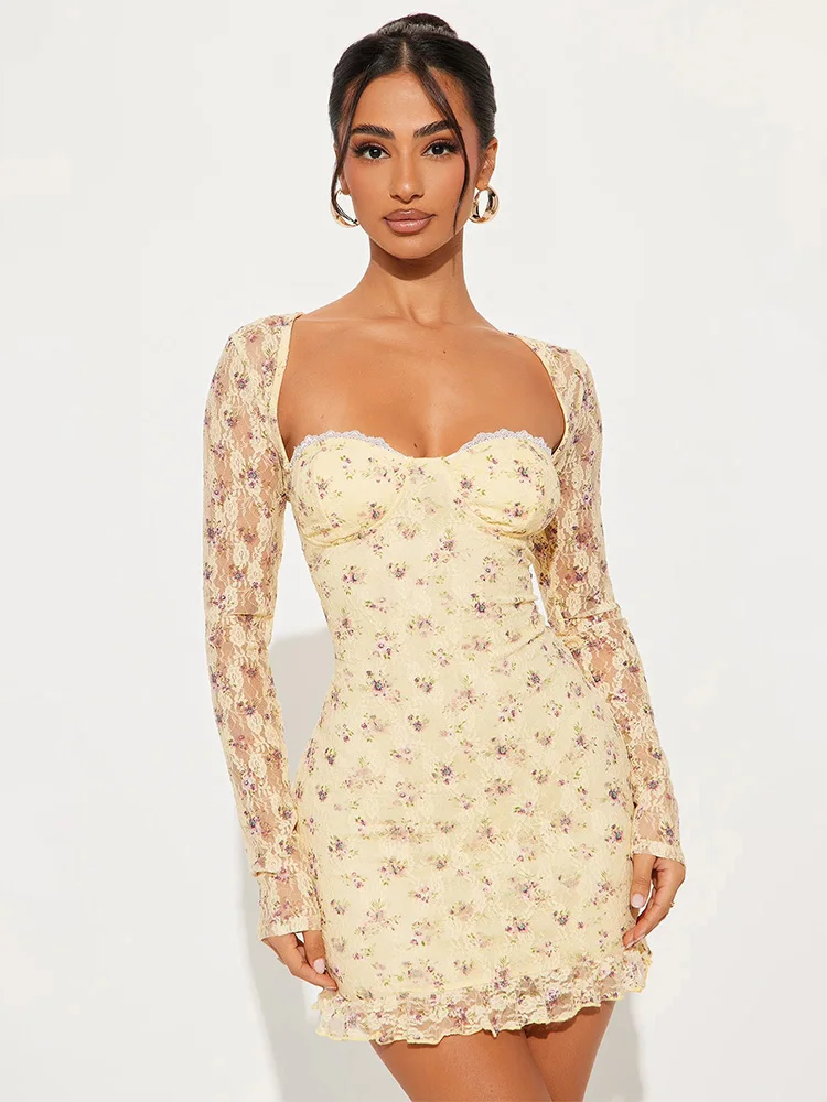Spring Women Mini Dresses Sexy Lace Print See Through Dresses Fashion Long Sleeves Casual Slim Elegant Female Club Party Dress
Spring Women Mini Dresses Sexy Lace Print See Through Dresses Fashion Long Sleeves Casual Slim Elegant Female Club Party Dress
