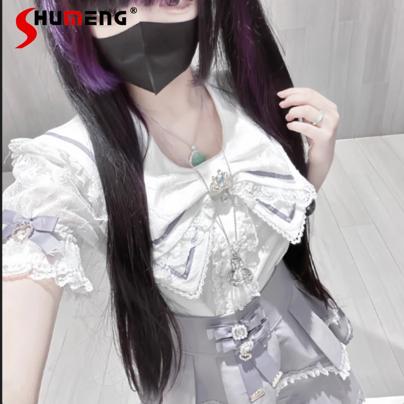 Japanese Rojita Sweet Y2K Design Bow Collar Crown Brooch Shirt Subculture SC Mine Series Single-breasted Cute Blouse For Women
Japanese Rojita Sweet Y2K Design Bow Collar Crown Brooch Shirt Subculture SC Mine Series Single-breasted Cute Blouse For Women