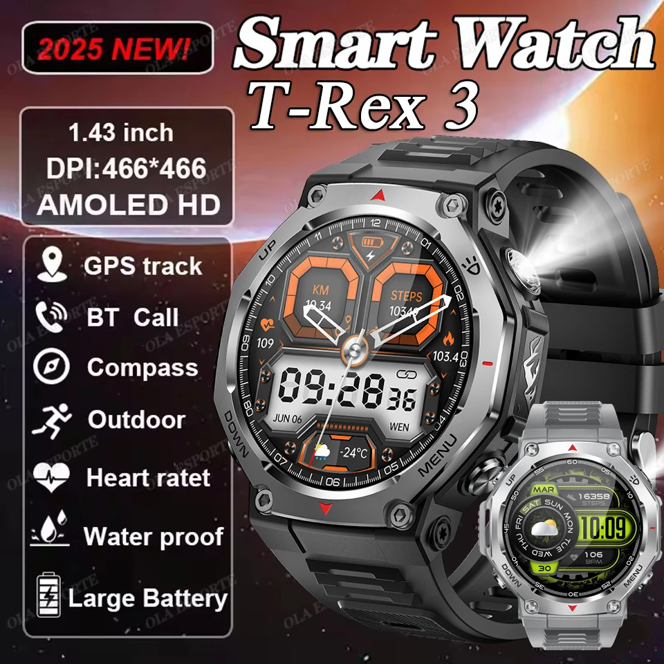 2025 T-Rex 3 GPS Smart Watch 5ATM IP69K Waterproof Clock GPS Tracker Altimeter Call Military Sport Smartwatch Men Women Bracelet
2025 T-Rex 3 GPS Smart Watch 5ATM IP69K Waterproof Clock GPS Tracker Altimeter Call Military Sport Smartwatch Men Women Bracelet