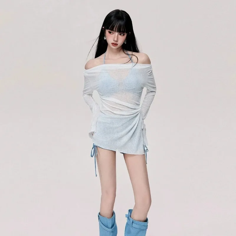 Women's 3 Piece Swimsuit Set Off Shoulder Long Sleeve Cover Dress Halter Bikini Top with High Waist Shorts for Beach Vacation
Women's 3 Piece Swimsuit Set Off Shoulder Long Sleeve Cover Dress Halter Bikini Top with High Waist Shorts for Beach Vacation