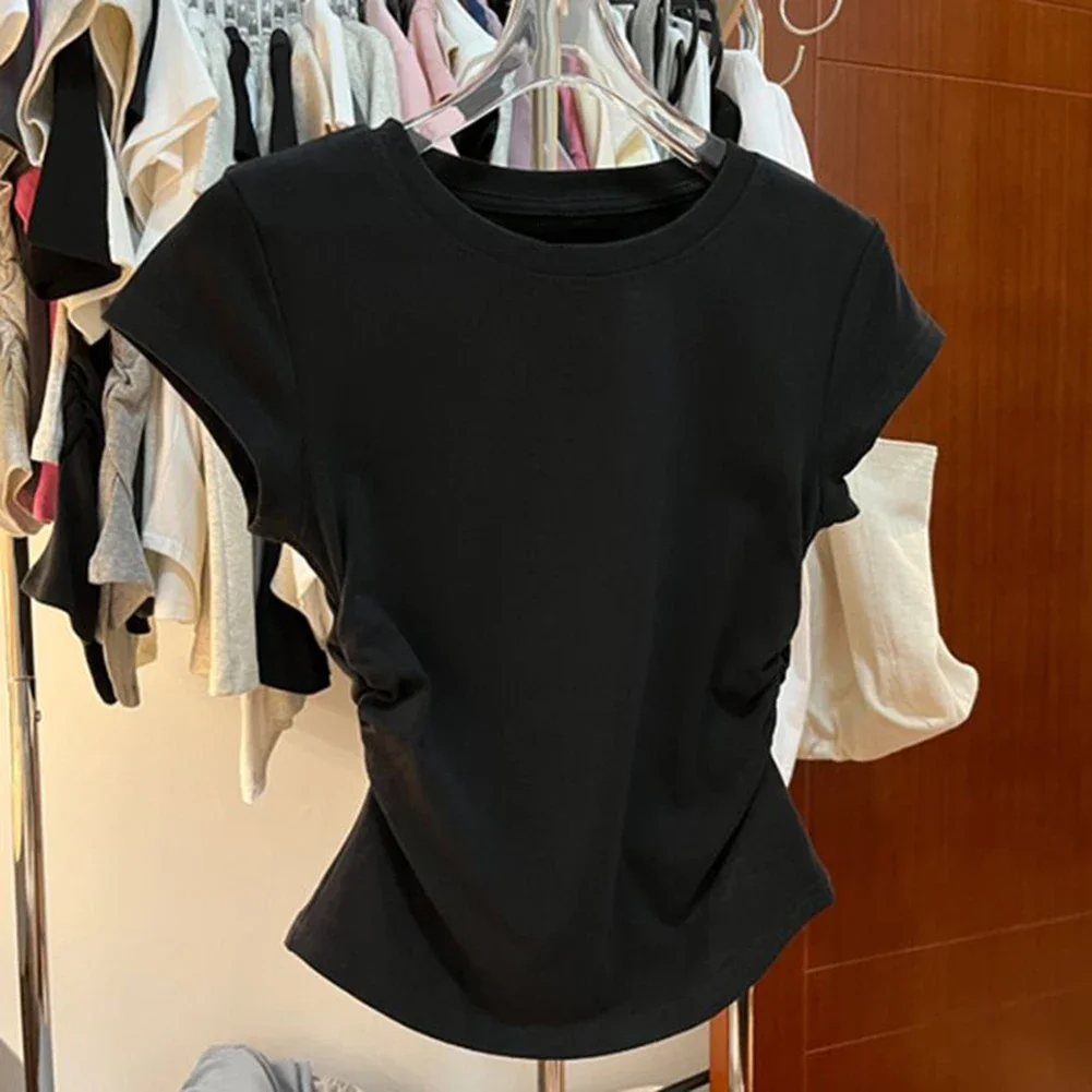 Casual Summer Style Black Loose Pleated Shirt High Stretch Solid Color T Shirt Round Neck Shirt Width Reference
Casual Summer Style Black Loose Pleated Shirt High Stretch Solid Color T Shirt Round Neck Shirt Width Reference