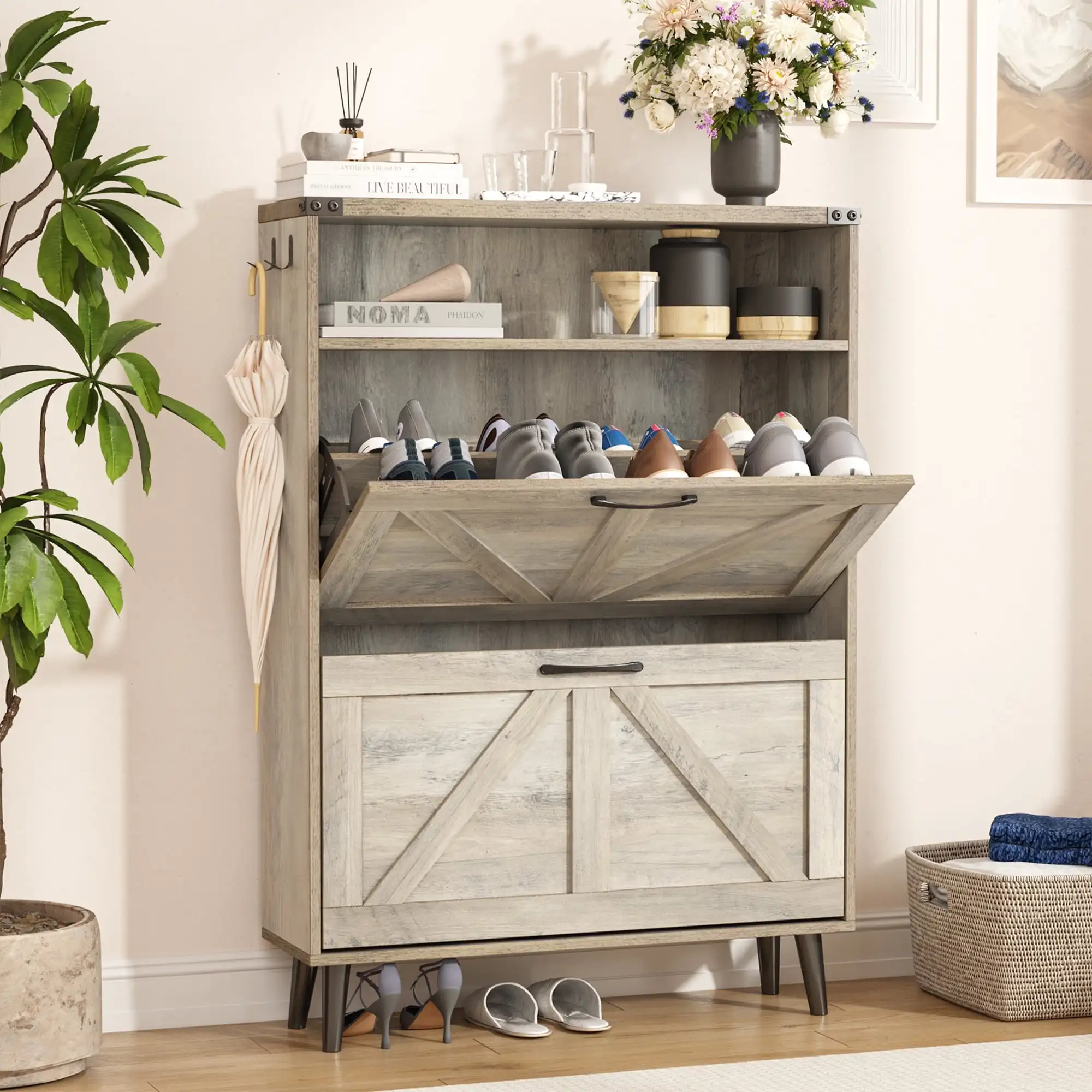 Shoe Cabinet with 2 Flip Drawers Farmhouse Shoe Storage Cabinet Organizer for Entryway, Grey
Shoe Cabinet with 2 Flip Drawers Farmhouse Shoe Storage Cabinet Organizer for Entryway, Grey