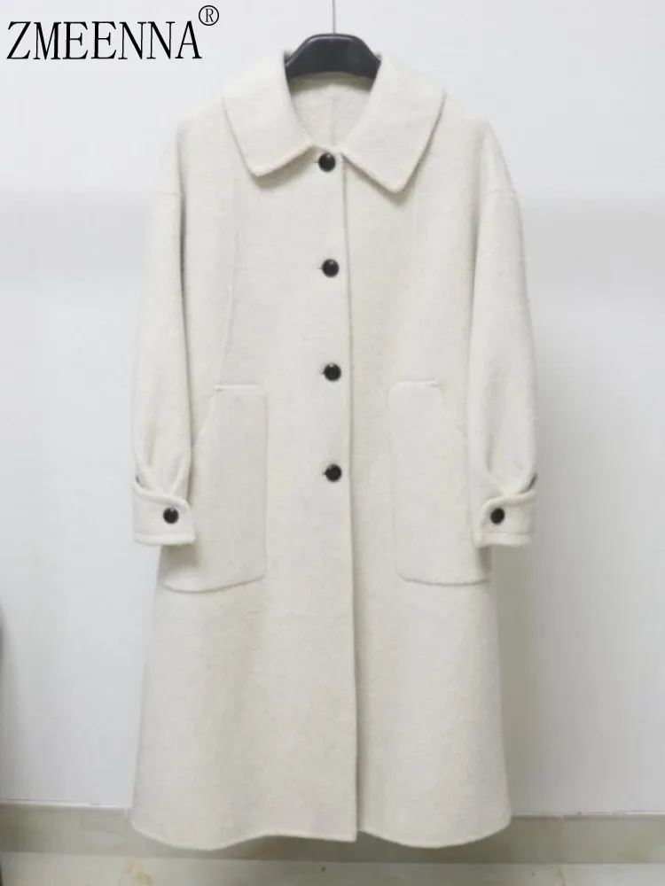 ZMEENNA Women's Ivory Wool Blend Long Coat Single Breasted Button Down Collar Patch Pockets Winter Outerwear ZM4223
ZMEENNA Women's Ivory Wool Blend Long Coat Single Breasted Button Down Collar Patch Pockets Winter Outerwear ZM4223