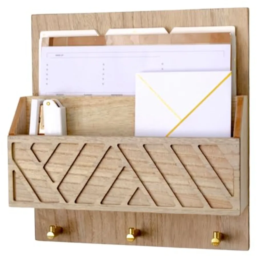 Wall-Mounted Mail and Key Holder 2-Tier Letter Organizer with 3 Hooks Entryway Command Center for Mail Keys and Documents
Wall-Mounted Mail and Key Holder 2-Tier Letter Organizer with 3 Hooks Entryway Command Center for Mail Keys and Documents