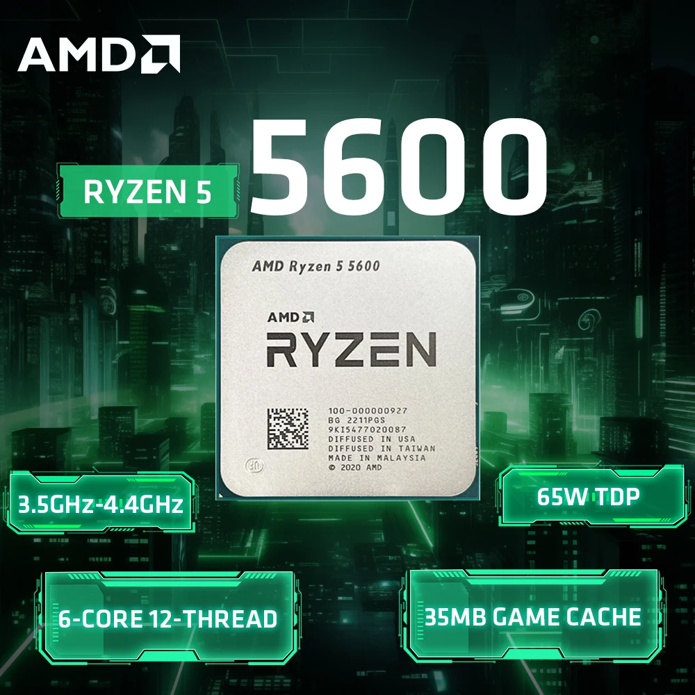 AMD Ryzen 5 5600 6-Core 12-Thread Unlocked Desktop Processor, Up to 4.4GHz, 32MB L3 Cache, 65W, Socket AM4, without Cooler
AMD Ryzen 5 5600 6-Core 12-Thread Unlocked Desktop Processor, Up to 4.4GHz, 32MB L3 Cache, 65W, Socket AM4, without Cooler