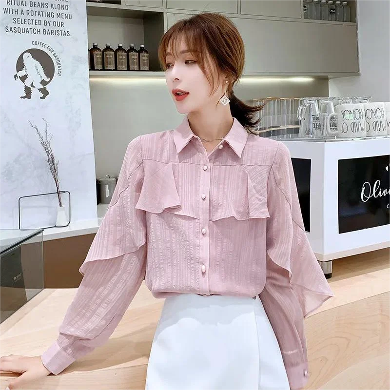 Women Fashion Flowing Ruffled Shirts Vintage Long Sleeve Button-up Female Blouses Blusas Chic Tops
Women Fashion Flowing Ruffled Shirts Vintage Long Sleeve Button-up Female Blouses Blusas Chic Tops