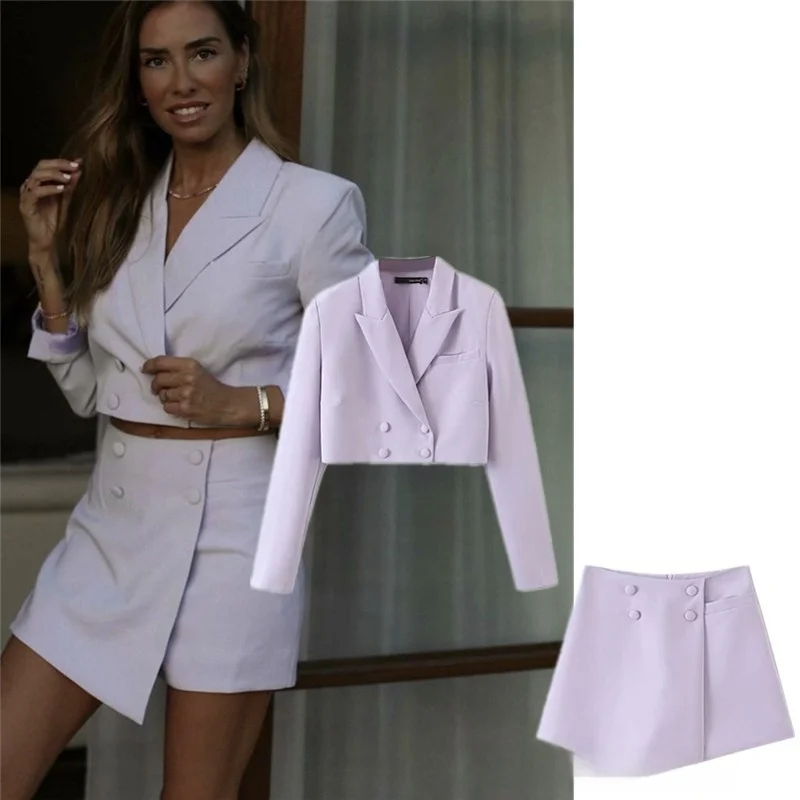 Двубортный костюм с лацканами, брюки, юбка, фиолетовый комплект, неровный подол, надежный дизайн для блоггеров, женская одежда
Двубортный костюм с лацканами, брюки, юбка, фиолетовый комплект, неровный подол, надежный дизайн для блоггеров, женская одежда