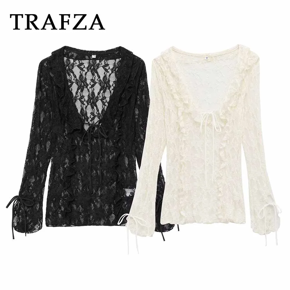 TRAFZA Chic Tierred Lace Women Blouse Fashion 2025 Summer Bow V-Neck Pullover Vintage Shirt Slim Solid Holiday Mujer Shirt
TRAFZA Chic Tierred Lace Women Blouse Fashion 2025 Summer Bow V-Neck Pullover Vintage Shirt Slim Solid Holiday Mujer Shirt