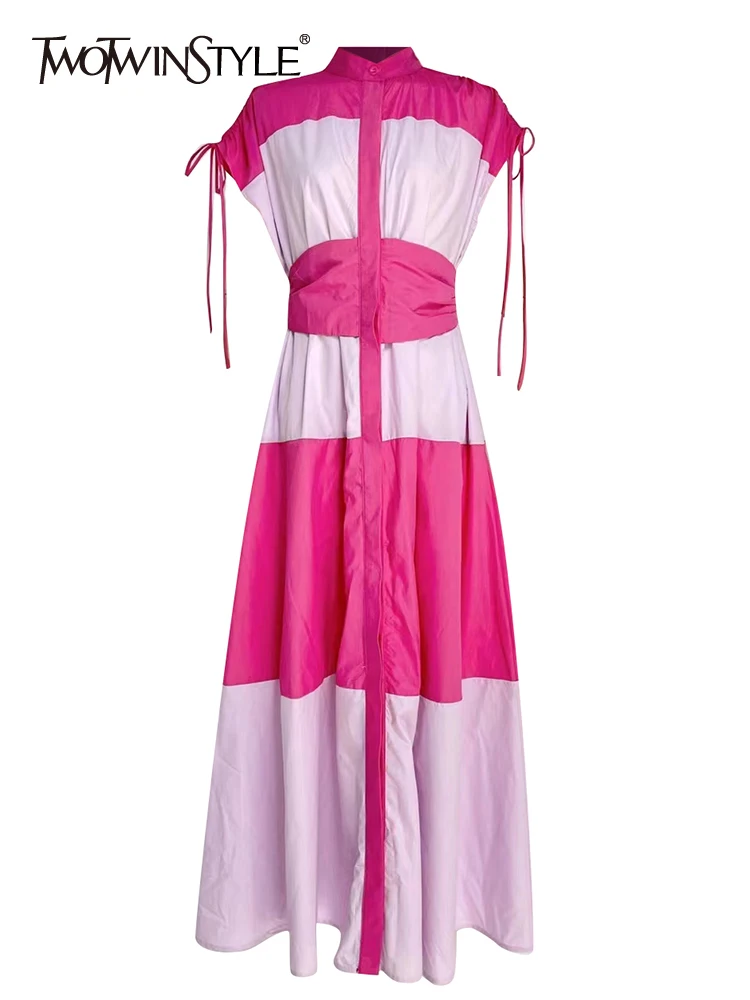 TWOTWINSTYLE Summer Dress Women 2022 Stand Collar Short Sleeve High Waist Patchwork Colorblock Lace Up Midi Dresses Female Style
TWOTWINSTYLE Summer Dress Women 2022 Stand Collar Short Sleeve High Waist Patchwork Colorblock Lace Up Midi Dresses Female Style