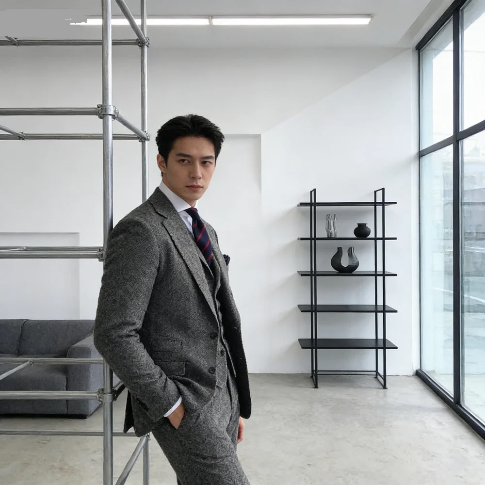 Men's Winter Tweed Wool Grey Slim Fit Formal Wedding Terno Fishbone 3 Piece Smoking Suit Male Ternos Ca
Men's Winter Tweed Wool Grey Slim Fit Formal Wedding Terno Fishbone 3 Piece Smoking Suit Male Ternos Ca