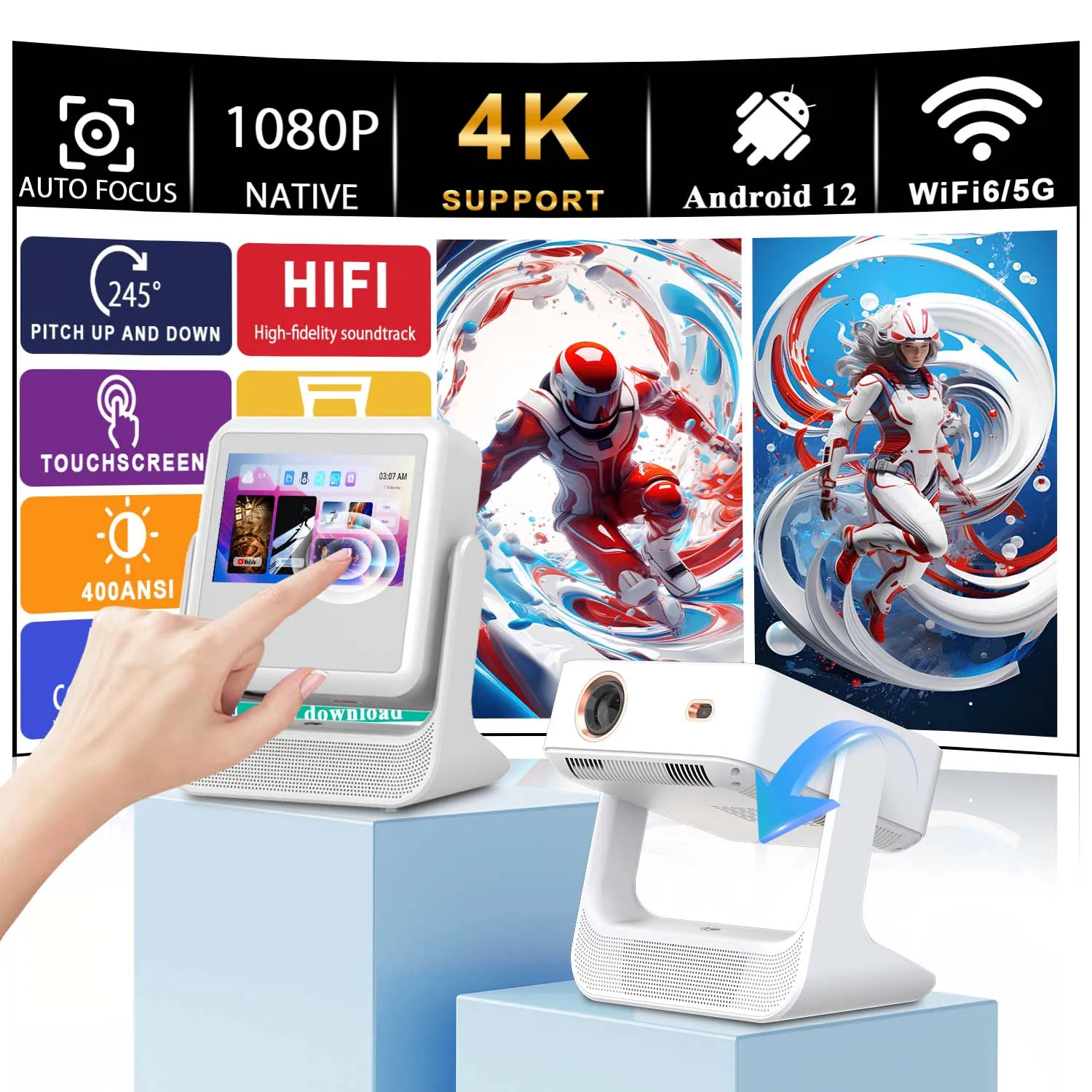 Projector 4K 1080P WiFi Portable, Home Cinema Projector with HDMI/USB, Support Netflix/Youtube/Games/Karaoke
Projector 4K 1080P WiFi Portable, Home Cinema Projector with HDMI/USB, Support Netflix/Youtube/Games/Karaoke
