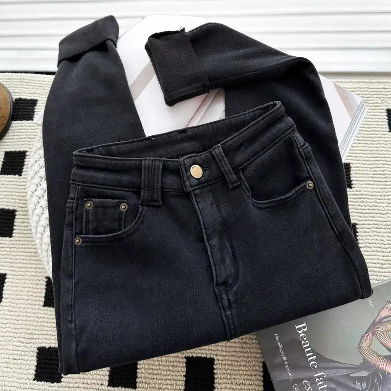 Women's Fleece Lined Skinny Jeans High Waist Elastic Stretch Denim Pants Autumn Winter New Style Nine Point Eight Point Trousers
Women's Fleece Lined Skinny Jeans High Waist Elastic Stretch Denim Pants Autumn Winter New Style Nine Point Eight Point Trousers