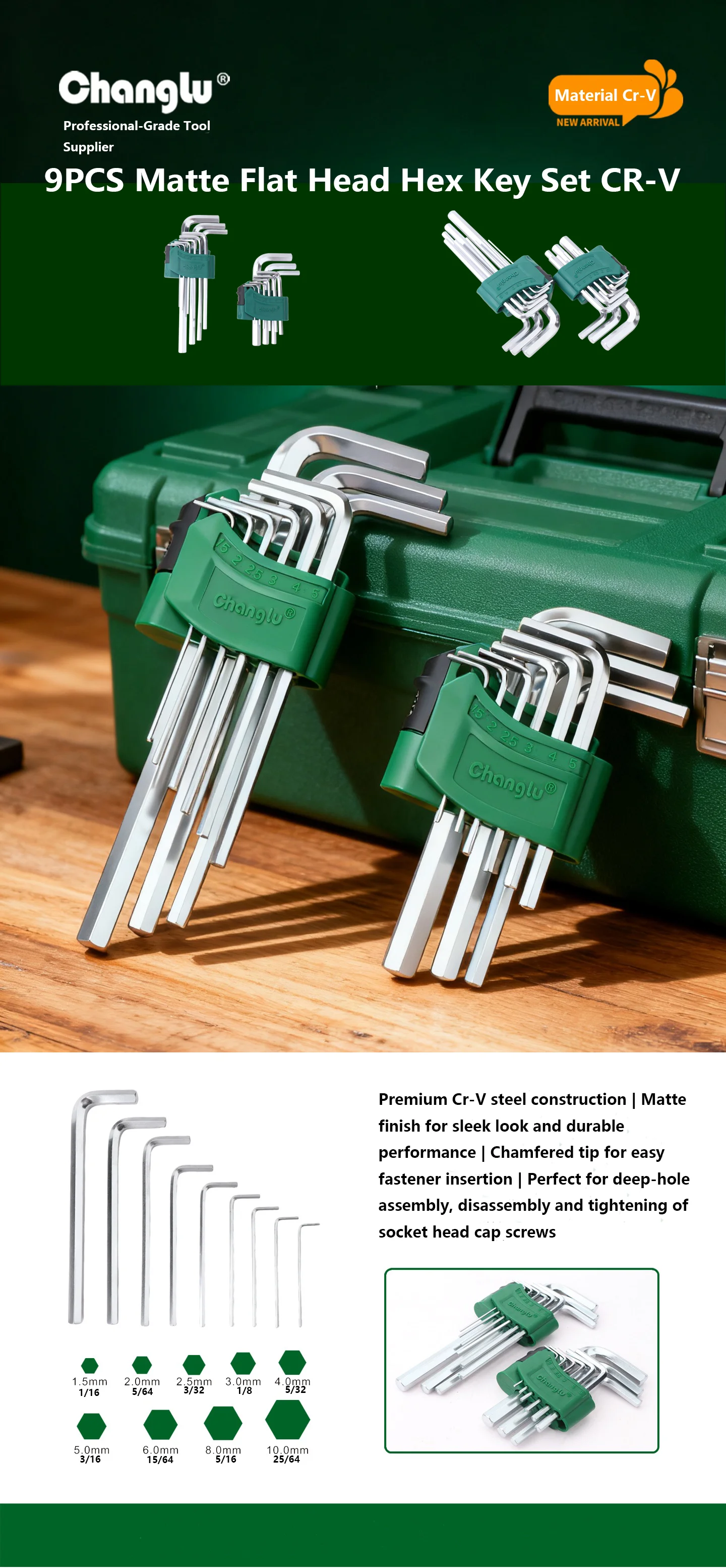 9PCS Metric Hex Key Set L Shape Allen Wrench CR-V Steel Matte Finish Short Arm Long Arm Hand Tool
9PCS Metric Hex Key Set L Shape Allen Wrench CR-V Steel Matte Finish Short Arm Long Arm Hand Tool