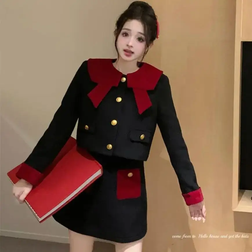 Hsa Elegant Women 2 pcs Sweater Set Bow Neck Short Coat Set Women's Autumn/Winter High Waist Office Black Skirt Set
Hsa Elegant Women 2 pcs Sweater Set Bow Neck Short Coat Set Women's Autumn/Winter High Waist Office Black Skirt Set