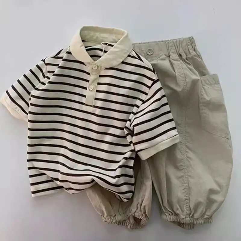 Children's collar polo shirt summer short sleeved striped T-shirt casual top for boys and girls
Children's collar polo shirt summer short sleeved striped T-shirt casual top for boys and girls