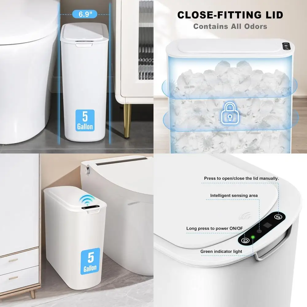 5 Gallon Touch-Activated Trash Bin, Slim Design for Bathroom, Office, RV, and Home in White
5 Gallon Touch-Activated Trash Bin, Slim Design for Bathroom, Office, RV, and Home in White
