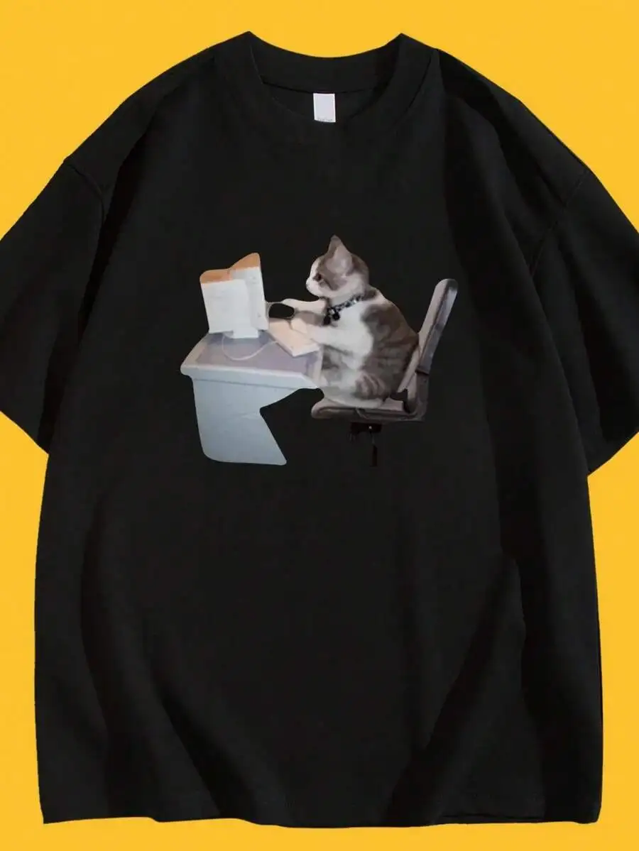 Mens 100% Cotton Graphic T-Shirt With Cat Using Computer Print, Soft Round Neck Casual Tee
Mens 100% Cotton Graphic T-Shirt With Cat Using Computer Print, Soft Round Neck Casual Tee