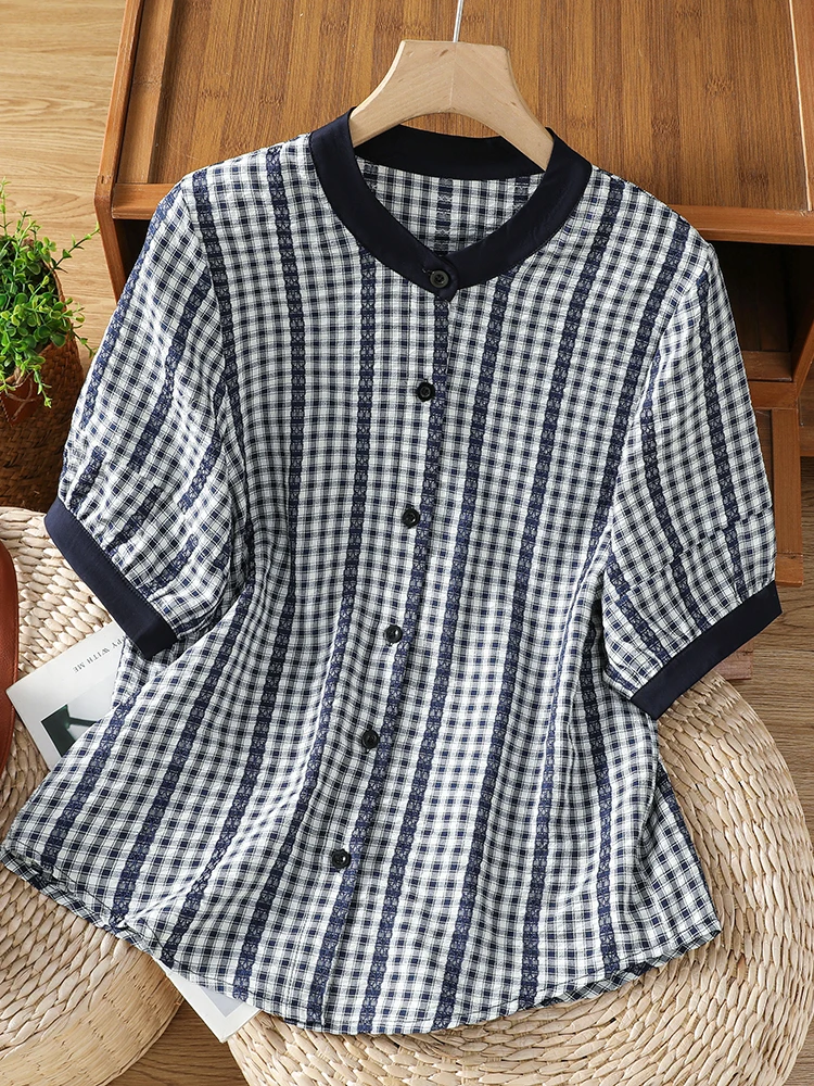 Casual Plaid Short Sleeve Shirt Women's Summer Design Color Block Stand Collar Unique Top Age-Defying Fashionable Grid Pattern
Casual Plaid Short Sleeve Shirt Women's Summer Design Color Block Stand Collar Unique Top Age-Defying Fashionable Grid Pattern