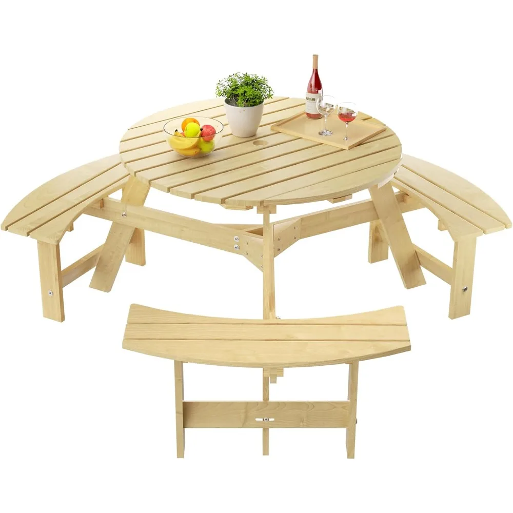 TownHome 6 Person Wooden Picnic, Outdoor Round Dining Tables Set with Umbrella Hold Design for Patio, Backyard, Garden, Adults a
TownHome 6 Person Wooden Picnic, Outdoor Round Dining Tables Set with Umbrella Hold Design for Patio, Backyard, Garden, Adults a