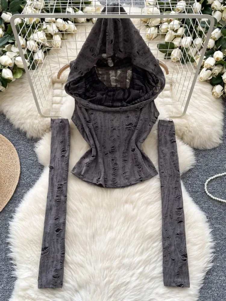 Hikigawa Chic Fashion Women Sweet Cool Y2k Early Autumn Broken Style Hollow Design Hooded Shirts New Oversleeve Slim Tops Mujer
Hikigawa Chic Fashion Women Sweet Cool Y2k Early Autumn Broken Style Hollow Design Hooded Shirts New Oversleeve Slim Tops Mujer
