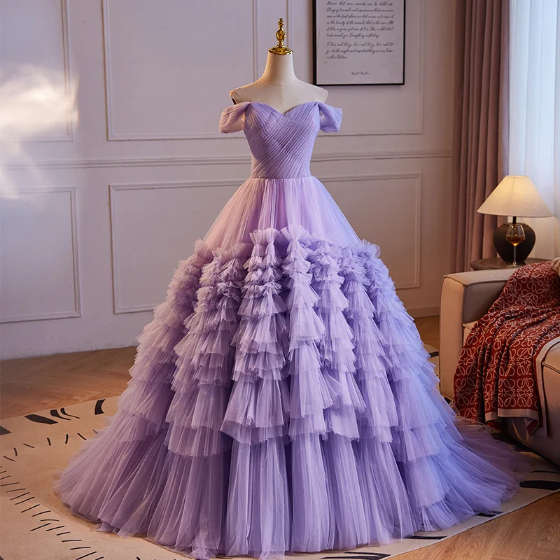 Customized Ball Gown Evening Dresses Tulle Off Shoulder Court Train Prom Birthday Party Gowns Formal Vestido De Noche
Customized Ball Gown Evening Dresses Tulle Off Shoulder Court Train Prom Birthday Party Gowns Formal Vestido De Noche