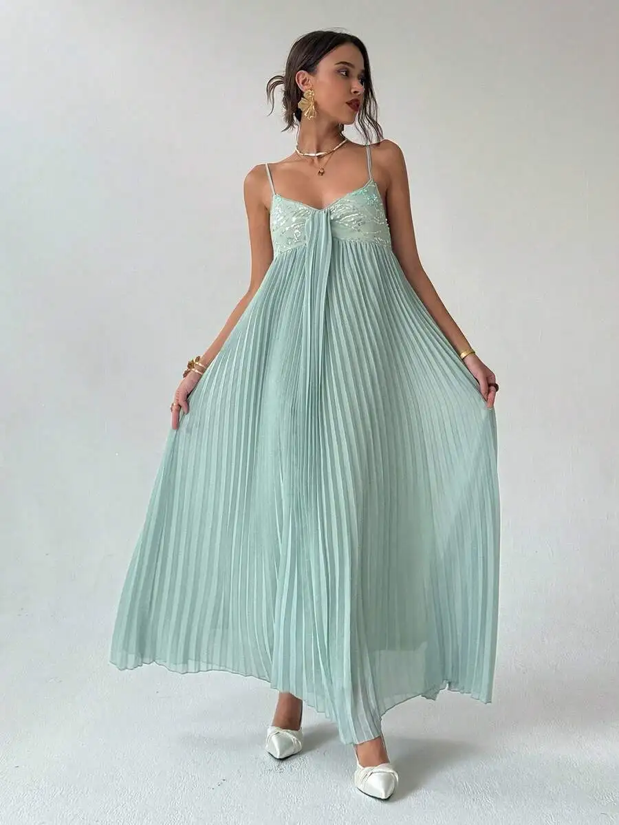 Womens Mint Green Pleated Spaghetti Strap Maxi Dress Sleeveless Flowy Gown
Womens Mint Green Pleated Spaghetti Strap Maxi Dress Sleeveless Flowy Gown