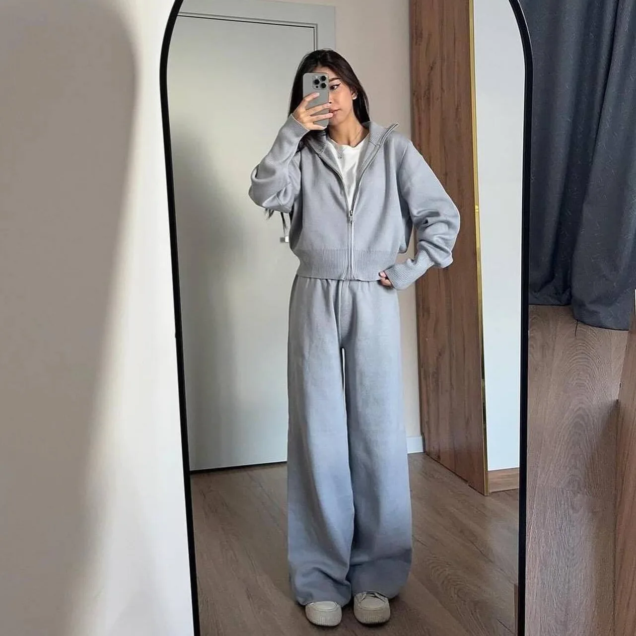 Women Two Piece Sets Pant Set Knitted Y2k Streetwear Matching Sets Casual Zipper Coats Knit Elastic Waist Wide Leg Long Pants
Women Two Piece Sets Pant Set Knitted Y2k Streetwear Matching Sets Casual Zipper Coats Knit Elastic Waist Wide Leg Long Pants