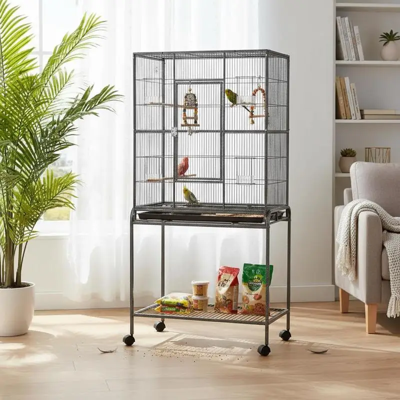 Large Bird Cage Budgie Cage with Stand, Storage Shelf, Wood Perch for Parrot Canary Parakeet Cockatiels, 81 x 48 x 162.5 cm
Large Bird Cage Budgie Cage with Stand, Storage Shelf, Wood Perch for Parrot Canary Parakeet Cockatiels, 81 x 48 x 162.5 cm