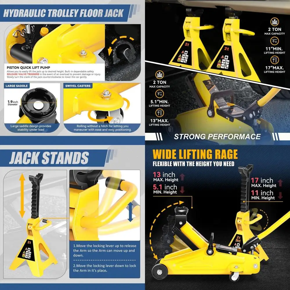 2-Ton Heavy-Duty Steel Hydraulic Racing Floor Jack with Single-Piston Pump and Quick Lift Trolley Service Car Jack, Yellow
2-Ton Heavy-Duty Steel Hydraulic Racing Floor Jack with Single-Piston Pump and Quick Lift Trolley Service Car Jack, Yellow