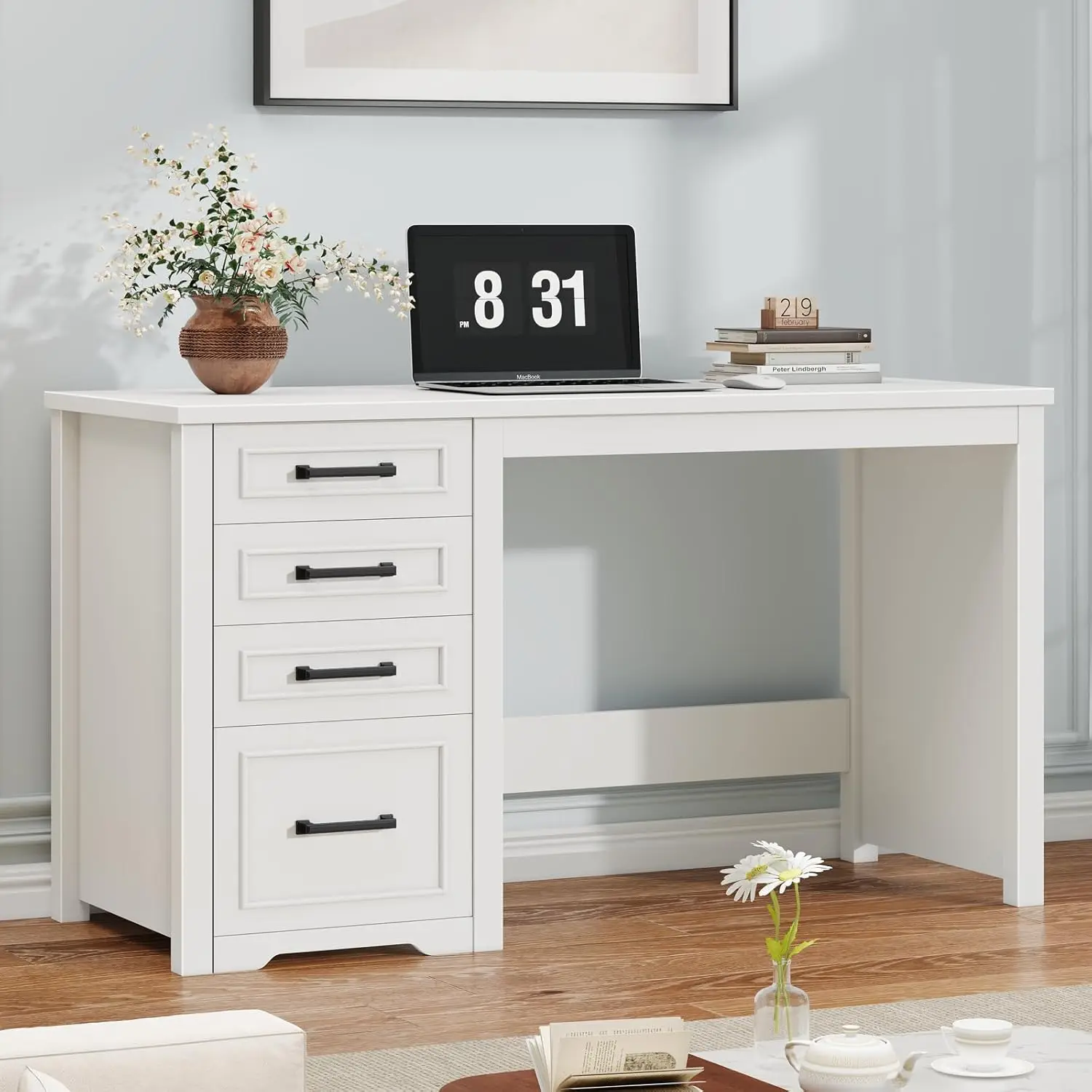 49" Executive Desk with File & 4 Storage Drawers, Reversible Rustic Workstation for Home Office, Cream White, Customized
49" Executive Desk with File & 4 Storage Drawers, Reversible Rustic Workstation for Home Office, Cream White, Customized
