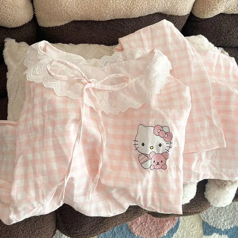 Kawaii Hello Kitty Doll Collar Pajama Set Anime Cartoon Print Spring Autumn Long Sleeve Trousers Cute Sweet Girl Home Clothes
Kawaii Hello Kitty Doll Collar Pajama Set Anime Cartoon Print Spring Autumn Long Sleeve Trousers Cute Sweet Girl Home Clothes