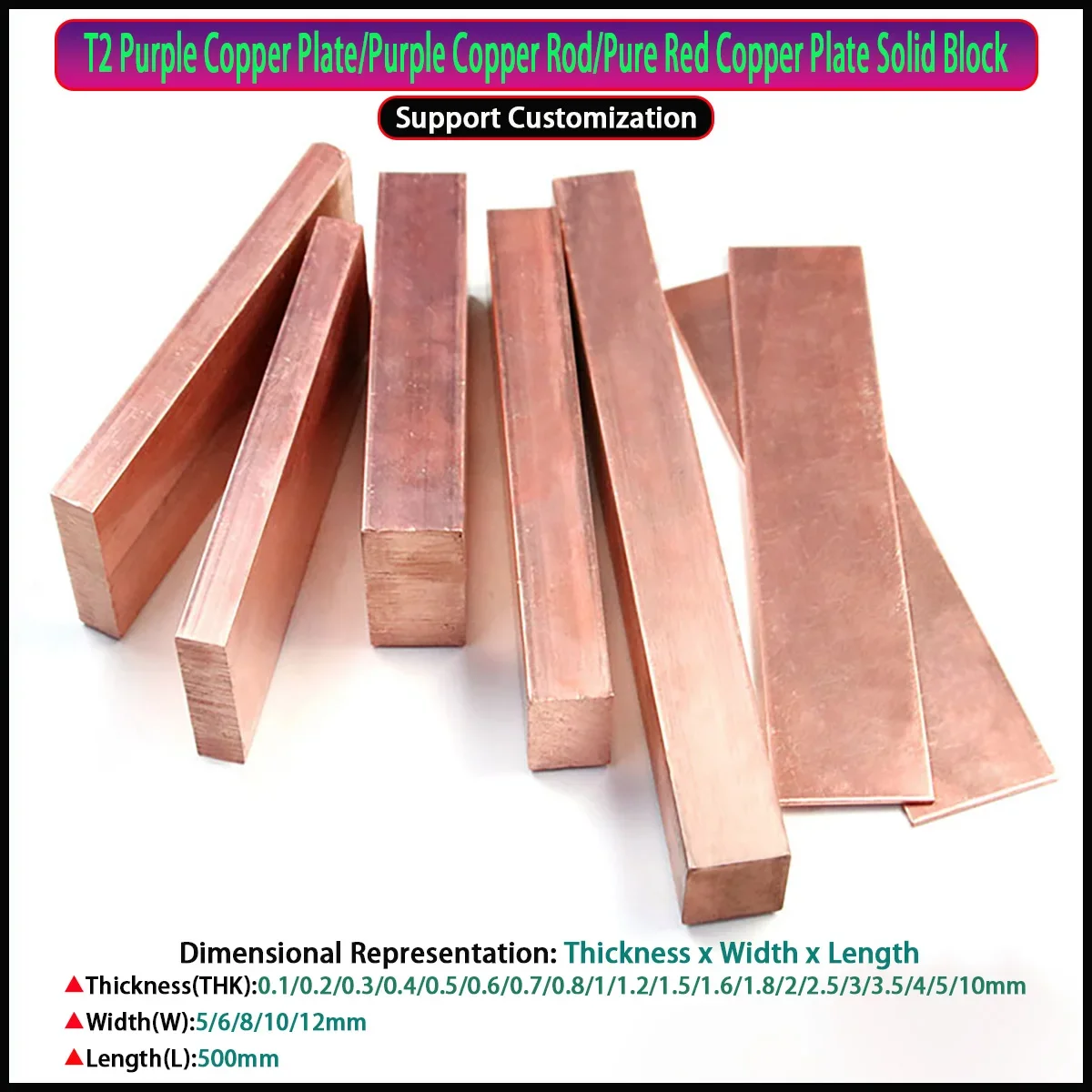 T2 Red Copper Busbars Purple Copper Flat Bar Plate Strip Customized, Thickness0.1-10mm W5-12mm L 500mm
T2 Red Copper Busbars Purple Copper Flat Bar Plate Strip Customized, Thickness0.1-10mm W5-12mm L 500mm