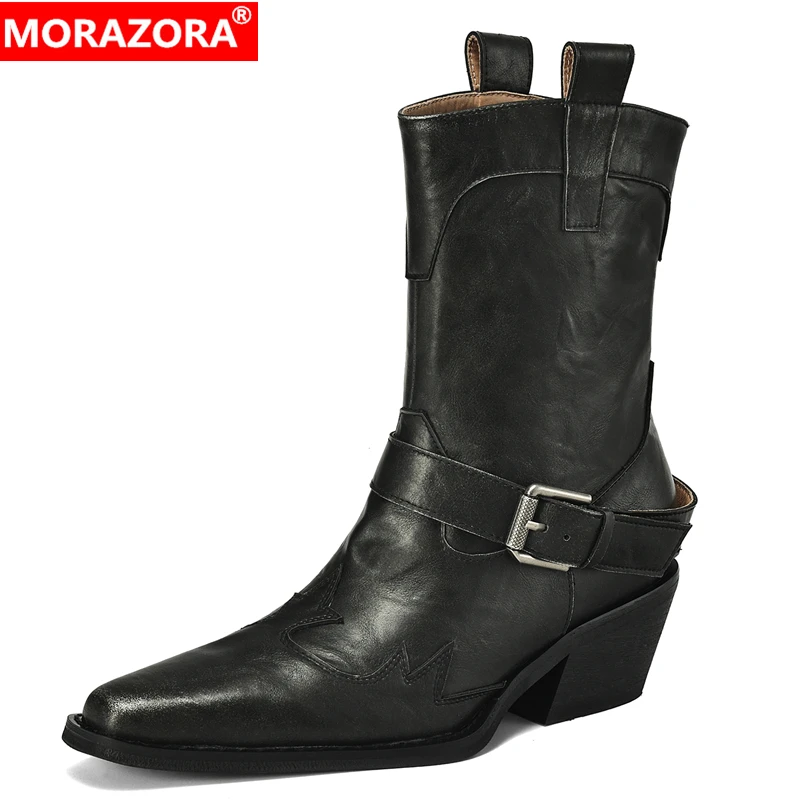 MORAZORA/2020 новые ботинки из натуральной кожи, женские ботильоны на танкетке с острым носком и пряжкой, ковбойские ботинки в стиле вестерн, женская обувь
MORAZORA/2020 новые ботинки из натуральной кожи, женские ботильоны на танкетке с острым носком и пряжкой, ковбойские ботинки в стиле вестерн, женская обувь