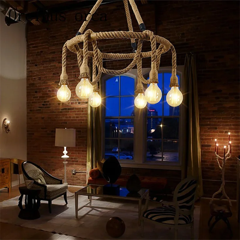 The Nordic country retro restaurant cafe bar chandelier rope winding ceiling lamps Industrial wind Postage free
The Nordic country retro restaurant cafe bar chandelier rope winding ceiling lamps Industrial wind Postage free