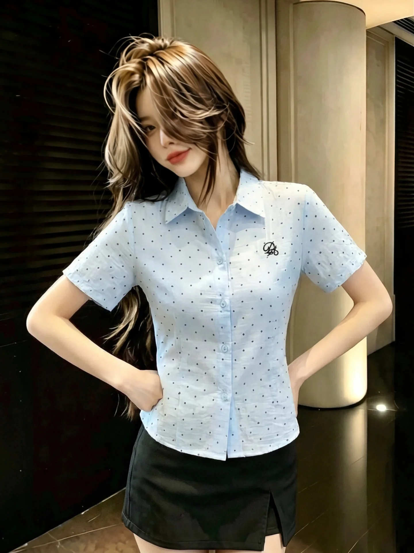 Blue Polka Dot Shirt Women's Summer New Sweet Style Age Reduction Thin Single Button Short Sleeve Turn-down Collar Top
Blue Polka Dot Shirt Women's Summer New Sweet Style Age Reduction Thin Single Button Short Sleeve Turn-down Collar Top