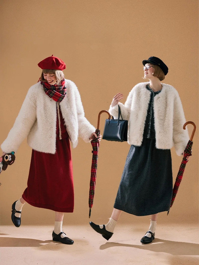 Warm Faux Fur Collar Detachable Knitted round Ne Coat Daisy's Wardrobe Vintage Sle Women's Stand Fit Spring Coat
Warm Faux Fur Collar Detachable Knitted round Ne Coat Daisy's Wardrobe Vintage Sle Women's Stand Fit Spring Coat