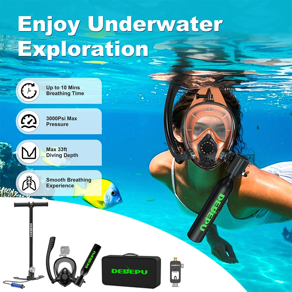DEDEPU Mini Scuba Diving Tank with Sub-Mask, 0.5L Dive Portable Lungs Kit,Underwater Breathing System for Family, Party and Trip
DEDEPU Mini Scuba Diving Tank with Sub-Mask, 0.5L Dive Portable Lungs Kit,Underwater Breathing System for Family, Party and Trip