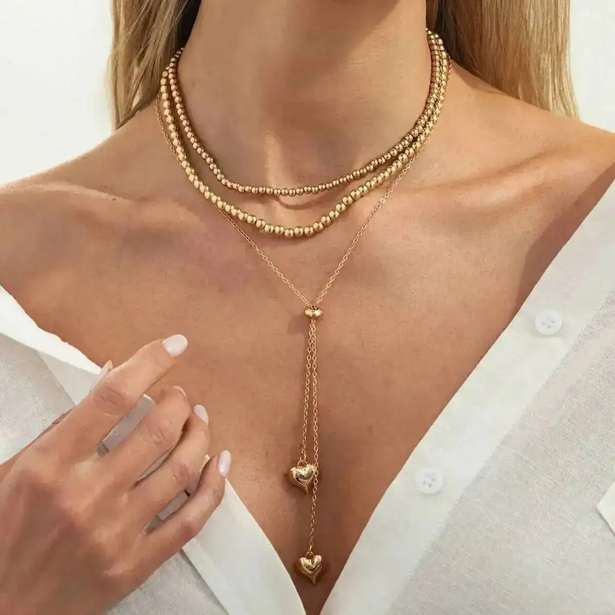 KunJoe 3Pcs/Set Hip-hop Multi-layer CCB Beaded Chain Necklace for Women Trendy Metal Heart-shaped Pendant Clavicle Chain Jewelry
KunJoe 3Pcs/Set Hip-hop Multi-layer CCB Beaded Chain Necklace for Women Trendy Metal Heart-shaped Pendant Clavicle Chain Jewelry