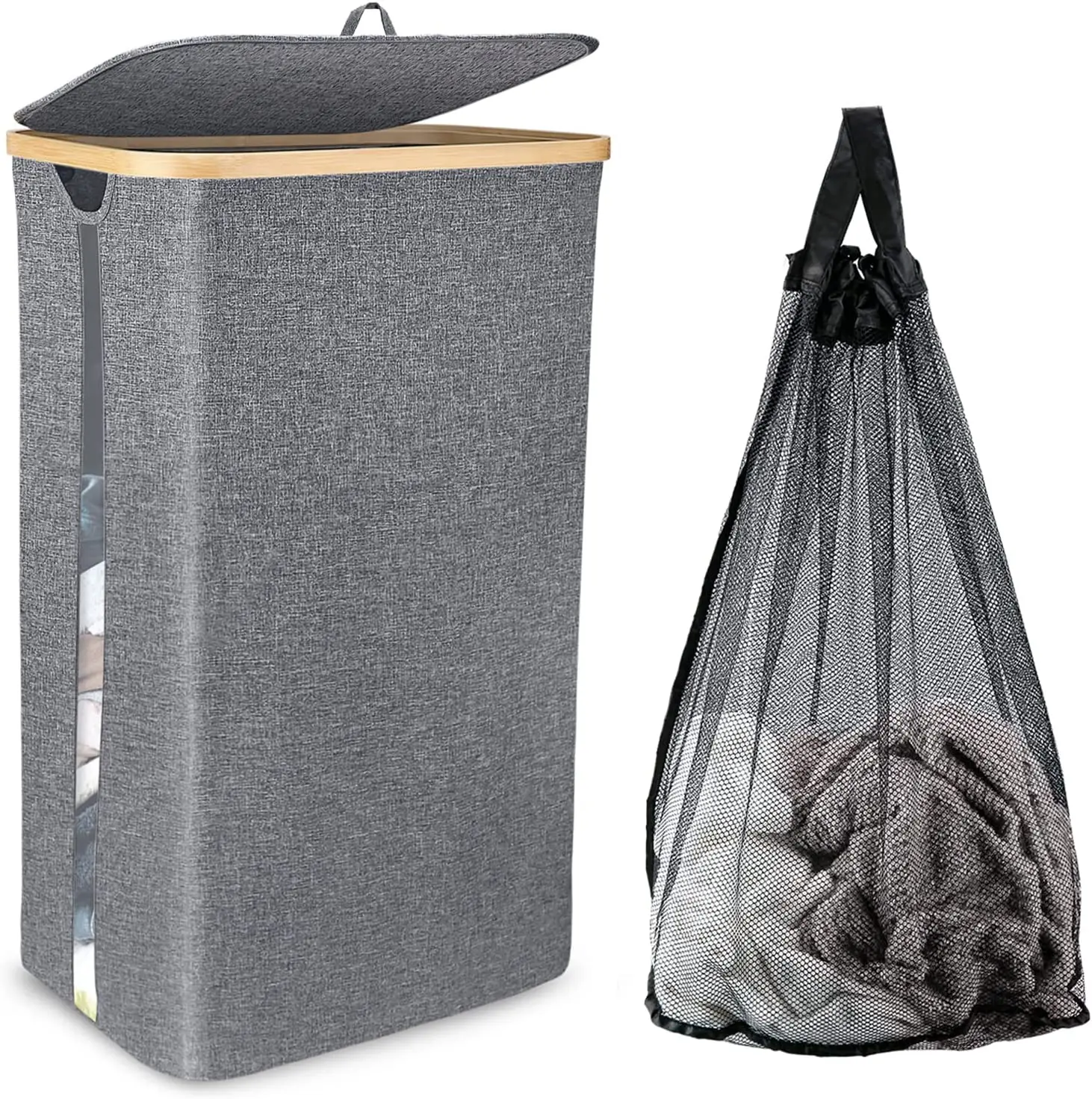 Large Laundry Basket with Lid Slim Visible Laundry Hamper with Handle, Removable Mesh inner Bags,Collapsible Dirty cloth basket
Large Laundry Basket with Lid Slim Visible Laundry Hamper with Handle, Removable Mesh inner Bags,Collapsible Dirty cloth basket