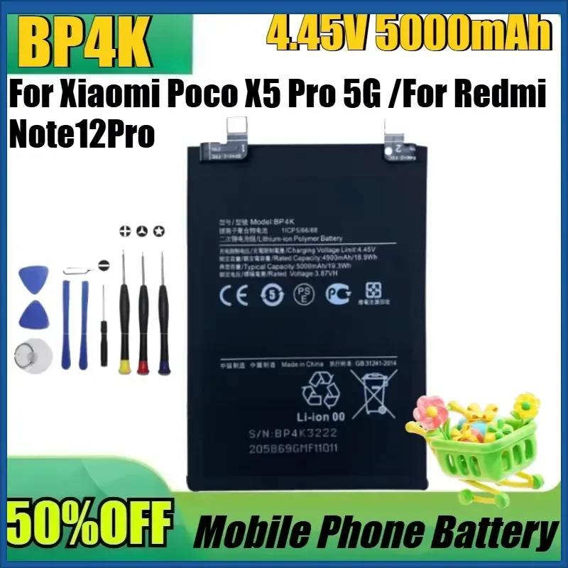 New BP4K 4.45V 5000mAh High Quality Batteries for Xiaomi Poco X5 Pro 5G /For Redmi Note12Pro Replacement Battery
New BP4K 4.45V 5000mAh High Quality Batteries for Xiaomi Poco X5 Pro 5G /For Redmi Note12Pro Replacement Battery