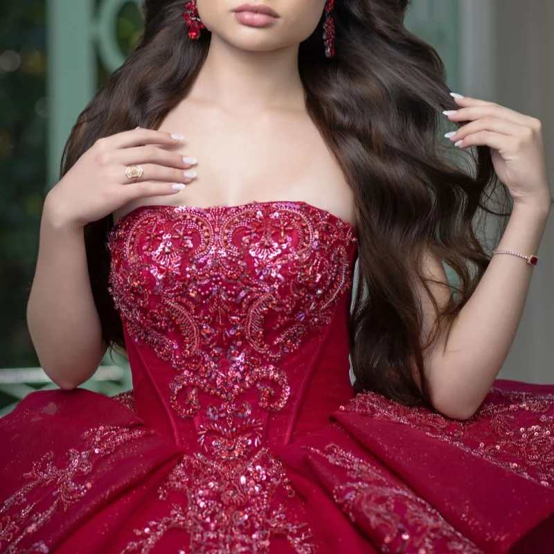 Burgundy Quinceanera Dress off-shoulder Glitter Crystal Layering Decal Long tail Bow vestidos de 15 Quinceanera Customize
Burgundy Quinceanera Dress off-shoulder Glitter Crystal Layering Decal Long tail Bow vestidos de 15 Quinceanera Customize