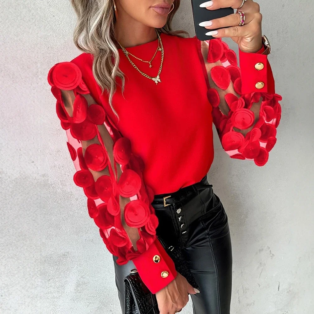 Women's Blouse All Season Korean Fashion Patchwork Circular Decoration Cuff Sleeve Crew Neck Daily Blouse
Women's Blouse All Season Korean Fashion Patchwork Circular Decoration Cuff Sleeve Crew Neck Daily Blouse