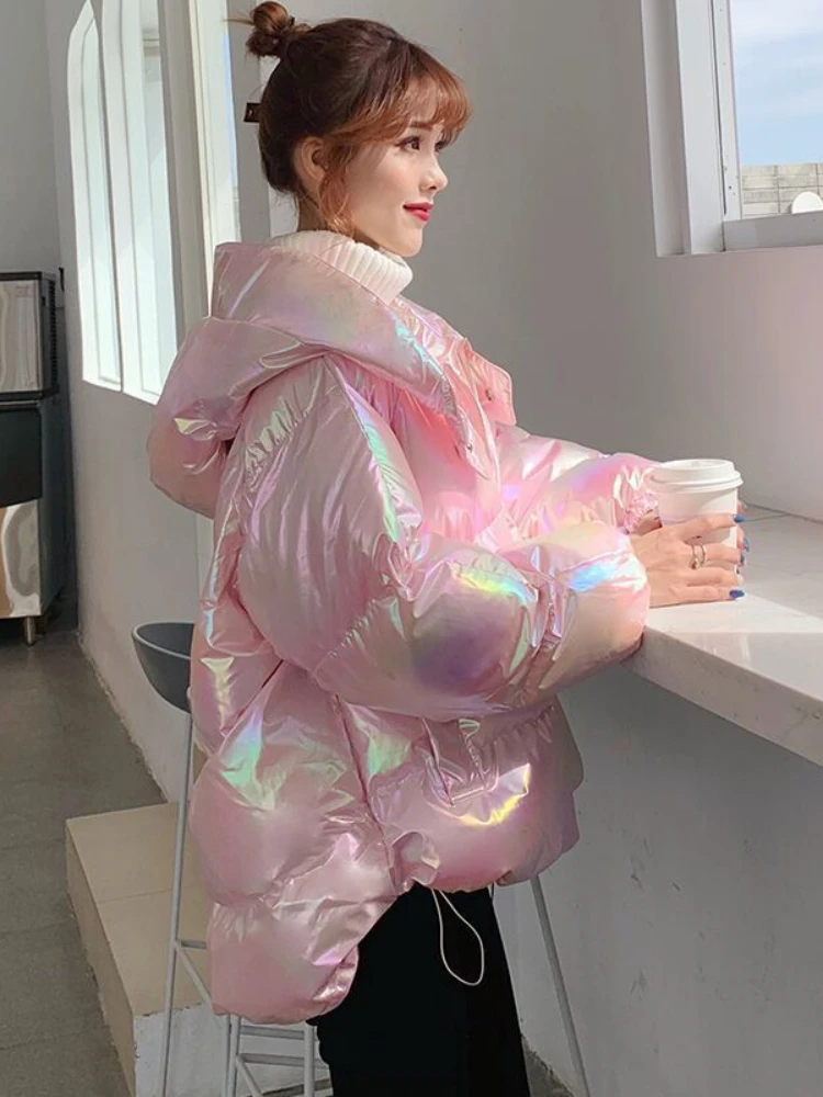 Women's Jacket Colorful Glossy Surface Hooded Cotton Coat Winter Korean Fashion Thicken Parkas Womens Clothing Loose Warm Tops
Women's Jacket Colorful Glossy Surface Hooded Cotton Coat Winter Korean Fashion Thicken Parkas Womens Clothing Loose Warm Tops