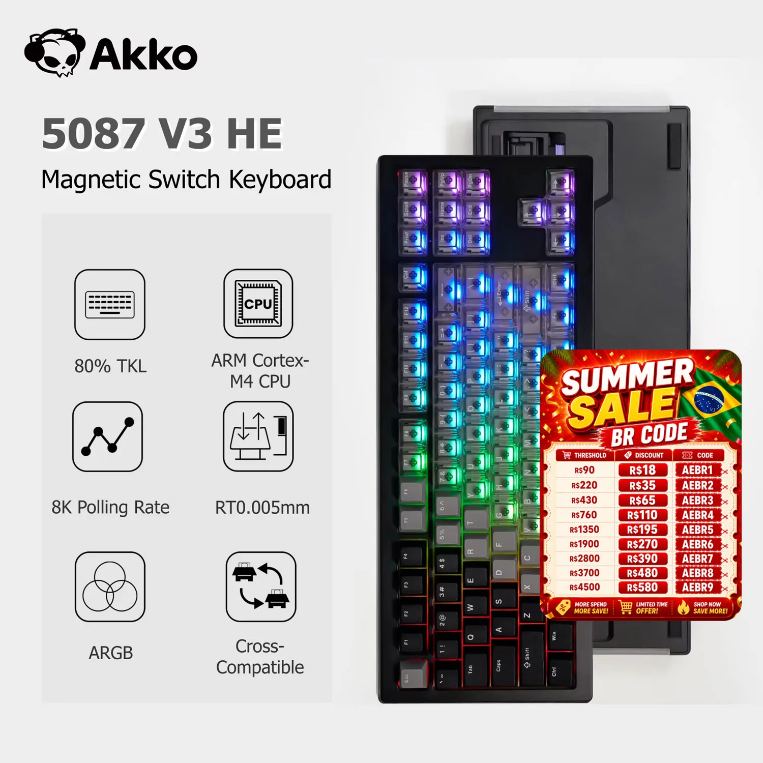 Akko 5087 V3 HE Magnetic Keyboard 80% TKL Layout Rapid Trigger 0.005mm 8K Polling Rate TypeC Wired Custom Gaming Keyboard
Akko 5087 V3 HE Magnetic Keyboard 80% TKL Layout Rapid Trigger 0.005mm 8K Polling Rate TypeC Wired Custom Gaming Keyboard
