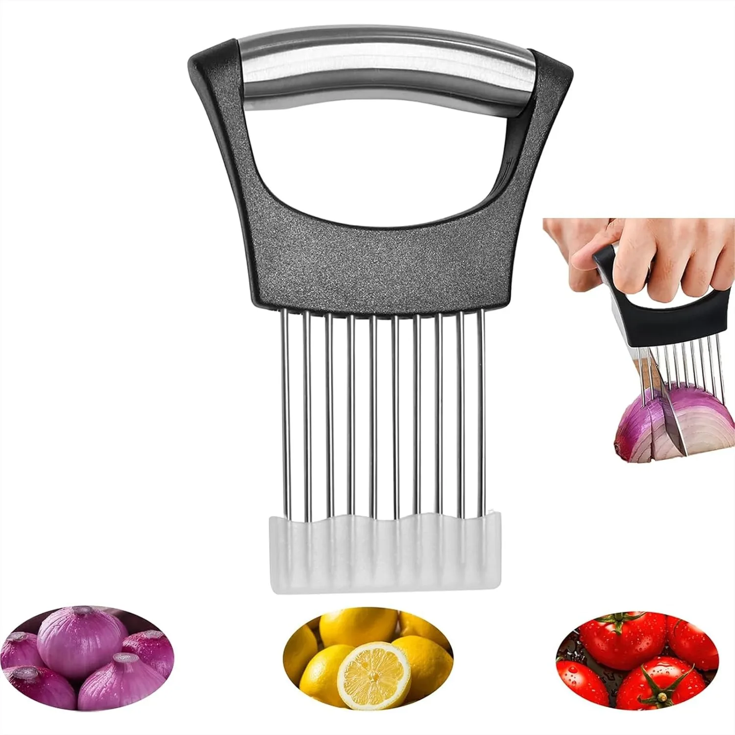 Stainless Steel Onion Slicer with Protective Cover for Potatoes, Tomatoes, Fruits & Meat
Stainless Steel Onion Slicer with Protective Cover for Potatoes, Tomatoes, Fruits & Meat
