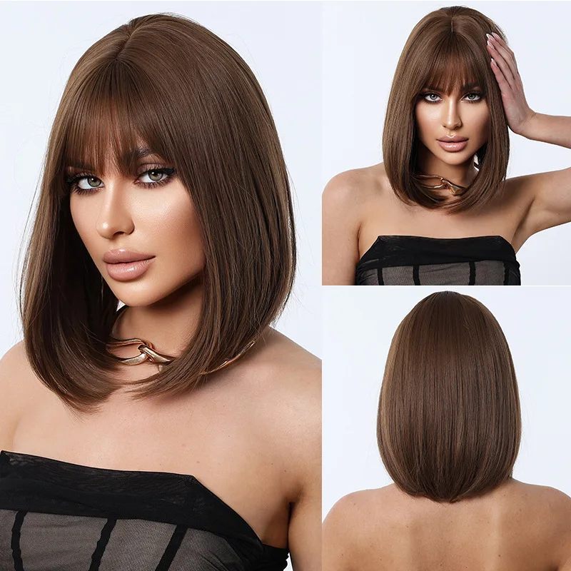Bangs cold brown bob natural volume synthetic high-temperature silk polyester women's short straight hair
Bangs cold brown bob natural volume synthetic high-temperature silk polyester women's short straight hair